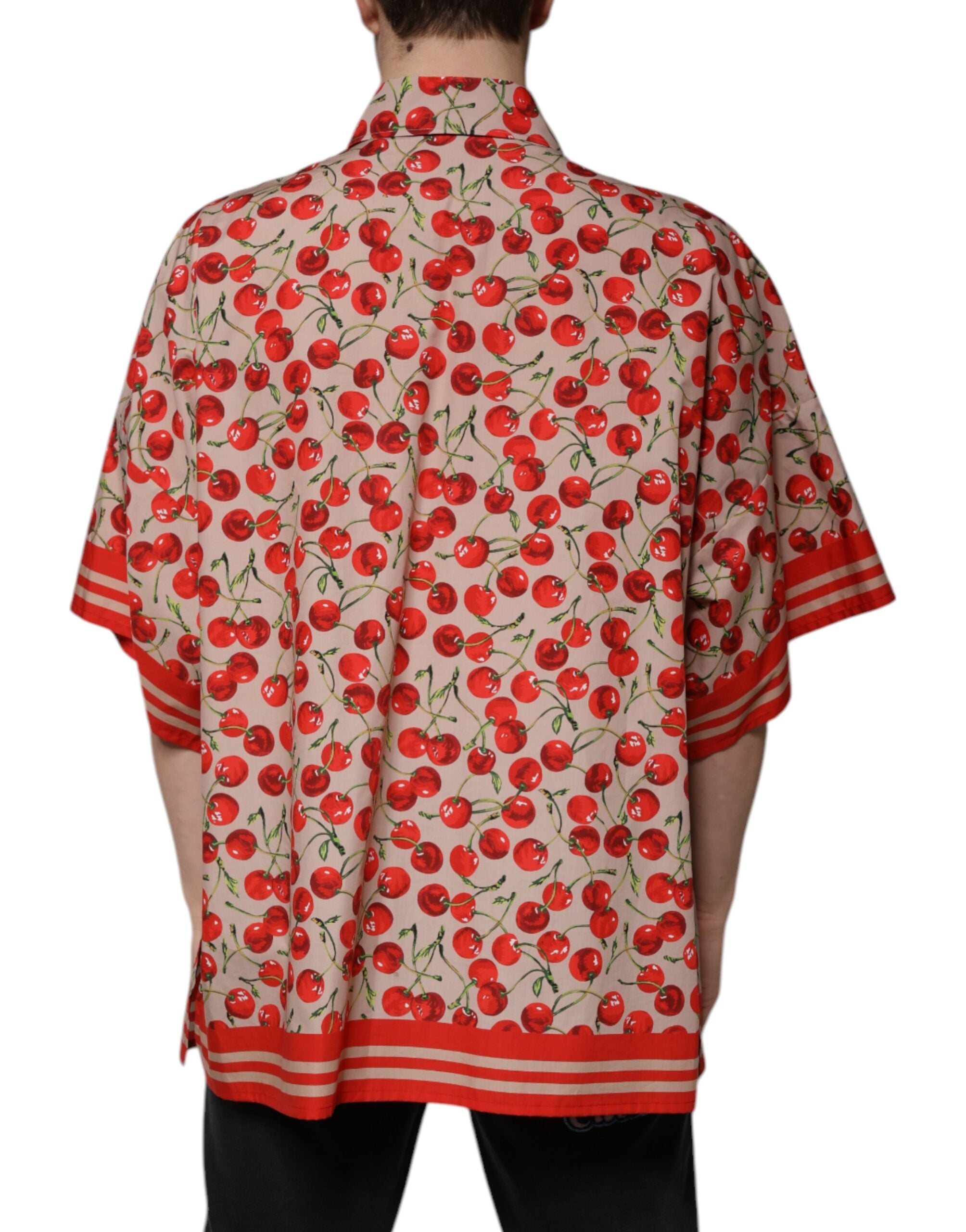 Dolce & Gabbana Beige Cherry Button Down Men's Casual Shirt